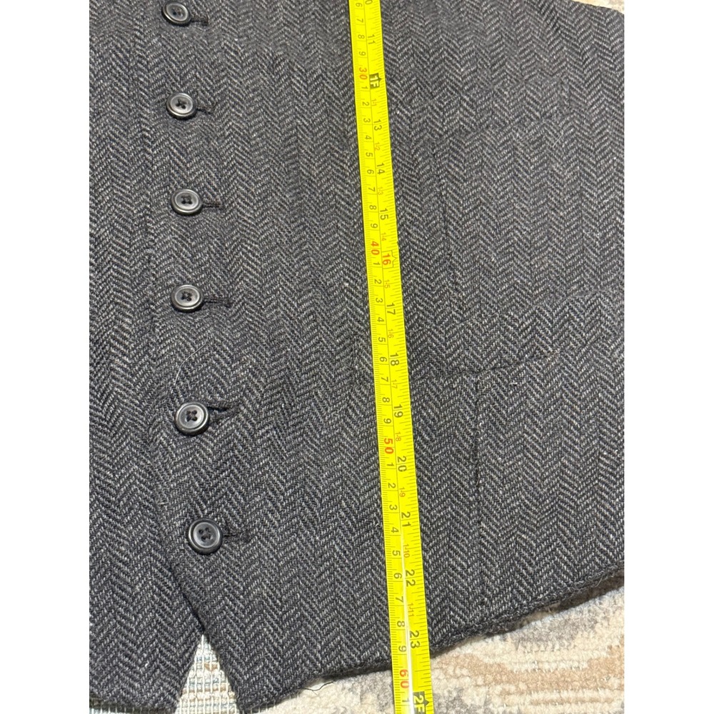 Merona Mens Medium Charcoal Grey Herringbone Wool Blend Suit Vest Waistcoat - Picture 3 of 7